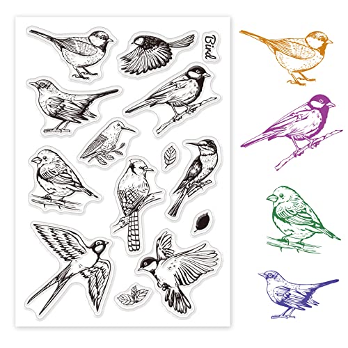 ORIGACH Realistische Vögel TPR Transparente Stempel mit Acryl-Stanzblock für die Kartenherstellung, Dekoration und DIY Scrapbooking von ORIGACH
