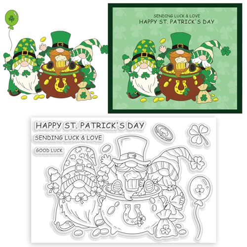 ORIGACH Saint Patricks Day Leprechaun klare Stempel für die Kartenherstellung Fröhlicher Saint Patricks Day Transparente Silikonstempel für DIY Scrapbooking Journaling Fotoalbum Handwerksbedarf von ORIGACH