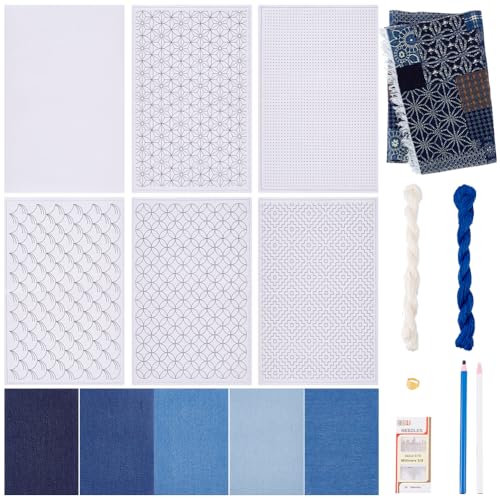 ORIGACH Sashiko Patchwork Kit Für Anfänger Erwachsene Sashiko Ausbesserungs Patchwork Set Mit Klebrigem Wasserlöslichem Sashiko Stabilisator Anleitung Zum Ausbessern von Stoffen von ORIGACH