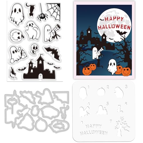 ORIGACH Schablone für Halloween, Schrecknacht, Layering-Schablone für Kartenherstellung, Halloween-Geist, Fledermaus, Burg, Spinne, Schablone, Silikon, transparente Stempel und Metall-Stanzformen für ORIGACH Schablone für Halloween, Schrecknacht, Layering-Schablone für Kartenherstellung, Halloween-Geist, Fledermaus, Burg, Spinne, Schablone, Silikon, transparente Stempel und Metall-Stanzformen für von ORIGACH