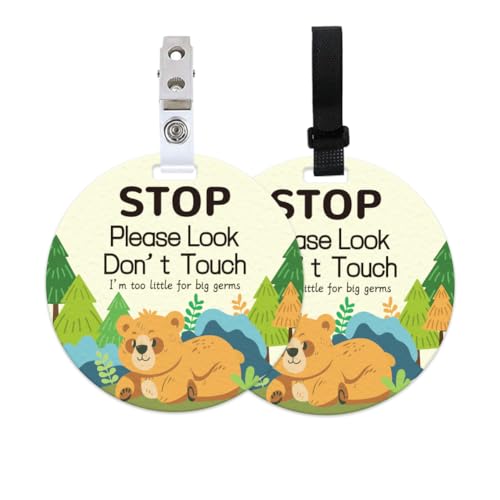 ORIGACH Schild mit Aufschrift "Stop Please Look Don't Touch", Waldbär, kein Berühren von Autositz oder Kinderwagen, mit Schlaufe zum Aufhängen und Clip, Baby-Trageanhänger für Frühchen Neugeborene, 2 ORIGACH Schild mit Aufschrift "Stop Please Look Don't Touch", Waldbär, kein Berühren von Autositz oder Kinderwagen, mit Schlaufe zum Aufhängen und Clip, Baby-Trageanhänger für Frühchen Neugeborene, 2 von ORIGACH