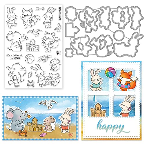 ORIGACH Silikon Stempel und Stanzformen Sets mit Cartoon Tieren für die Kartenherstellung, Stempel und Stanzformen Set für DIY Basteln, Scrapbooking DIY Prägung Fotoalbum, Sommer Strandspiel von ORIGACH