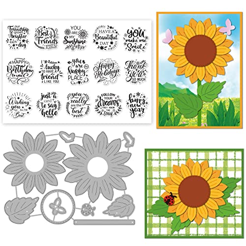 ORIGACH Sonnenblume Sentiment Wörter Transparenter Stempel und Sonnenblume Stanzformen Set für DIY Scrapbooking Album Dekorative Kartenherstellung ORIGACH Sonnenblume Sentiment Wörter Transparenter Stempel und Sonnenblume Stanzformen Set für DIY Scrapbooking Album Dekorative Kartenherstellung von ORIGACH