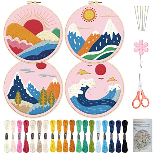 ORIGACH Stick Übungssets für Anfänger, 4 Sets Stickset für Erwachsene, Berge Landschaft inklusive Stickrahmen, Fäden für Bastelliebhaber, Handstich mit Stickfertigkeitstechniken ORIGACH Stick Übungssets für Anfänger, 4 Sets Stickset für Erwachsene, Berge Landschaft inklusive Stickrahmen, Fäden für Bastelliebhaber, Handstich mit Stickfertigkeitstechniken von ORIGACH