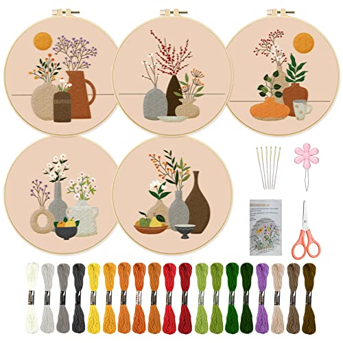 ORIGACH Stick-Übungssets für Anfänger, 5 Sets, Vasen-Stickset für Erwachsene, inklusive Stickrahmen, Fäden für Bastelliebhaber, Handstich mit Stickfertigkeitstechniken ORIGACH Stick-Übungssets für Anfänger, 5 Sets, Vasen-Stickset für Erwachsene, inklusive Stickrahmen, Fäden für Bastelliebhaber, Handstich mit Stickfertigkeitstechniken von ORIGACH