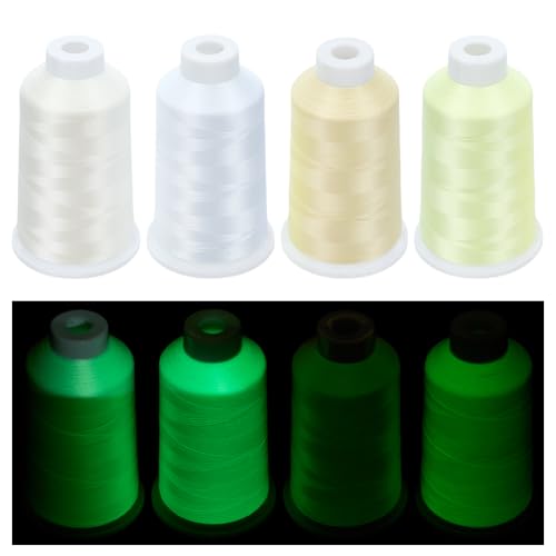 ORIGACH Stickgarn-Set, 4 Farben, 3000 Meter pro Spule, leuchtet im Dunkeln, buntes leuchtendes Polyester-Maschinennähgarn, zum Sticken, Quilten, Basteln und Nähen von ORIGACH