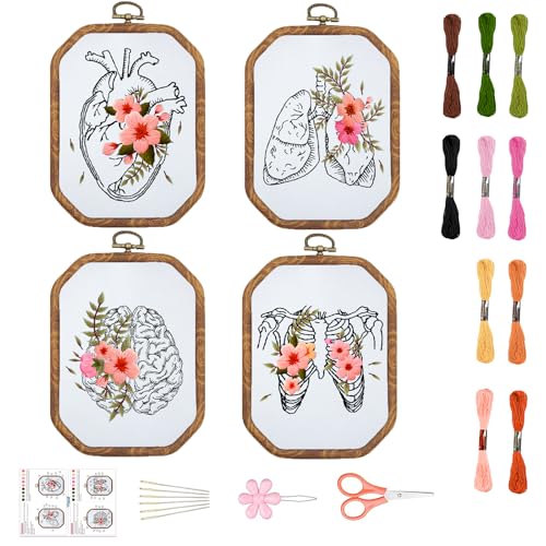 ORIGACH Stickset für Anfänger, 4 Stück Menschliches Organ Mit Blumen Sticken Set Erwachsene Stickerei Set mit Anleitung, Farbfäden, Stickrahmen und Werkzeuge ORIGACH Stickset für Anfänger, 4 Stück Menschliches Organ Mit Blumen Sticken Set Erwachsene Stickerei Set mit Anleitung, Farbfäden, Stickrahmen und Werkzeuge von ORIGACH