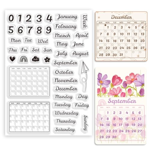 ORIGACH Tägliche Planer Kalender klare Stempel für Kartenherstellung Monat Woche Wetter Nummer Transparente Silikonstempel für DIY Scrapbooking Journaling Fotoalbum Handwerksbedarf von ORIGACH