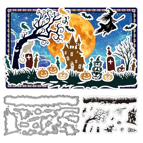 ORIGACH Transparente Halloween-Szenen-Stempel und Stanzformen für Kartenherstellung, Halloween-Silikonstempel und Stanzformen für DIY, Basteln, Scrapbooking, Fotoalbum, Journaling, Dekoration ORIGACH Transparente Halloween-Szenen-Stempel und Stanzformen für Kartenherstellung, Halloween-Silikonstempel und Stanzformen für DIY, Basteln, Scrapbooking, Fotoalbum, Journaling, Dekoration von ORIGACH