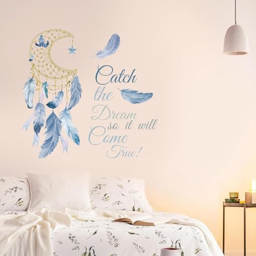 ORIGACH Traumfänger Zitate Wandaufkleber Catch The Dream Zitate Wandaufkleber Bunte Traumfänger Feder Wandtattoos für Schlafzimmer Wohnzimmer Kinderzimmer Zimmer von ORIGACH