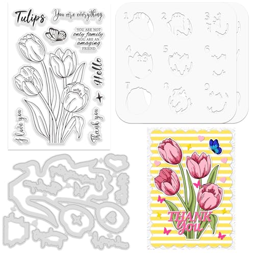 ORIGACH Tulip Schichtung Färbung Schablone Stempel und Stanzformen Set Blumen Malen Basteln Schablonen Silikonstempel und Stanzen Für Kartengestaltung Papier Basteln Journaling DIY Scrapbooking ORIGACH Tulip Schichtung Färbung Schablone Stempel und Stanzformen Set Blumen Malen Basteln Schablonen Silikonstempel und Stanzen Für Kartengestaltung Papier Basteln Journaling DIY Scrapbooking von ORIGACH