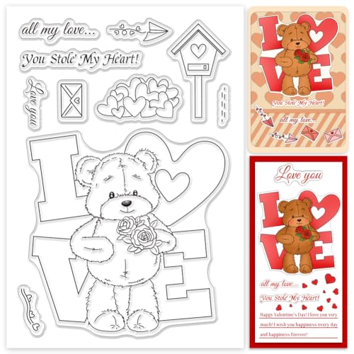 ORIGACH Valentinstag Teddybär Silikonstempel Für Die Kartenherstellung Gummistempel Transparente Stempel Für Papierkarten Basteln Journaling Fotoalbum Dekoration Und DIY Scrapbooking von ORIGACH
