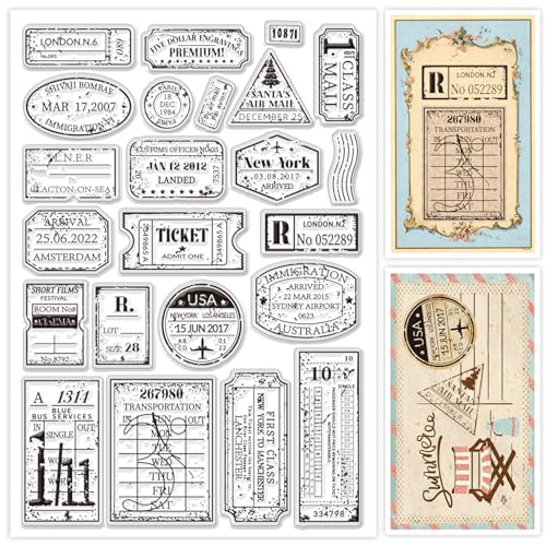 ORIGACH Vintage Flugticket klar Briefmarken Retro-Stil Porto Silikonstempel für Karten machen DIY Scrapbooking Fotoalbum Dekoration, 29.7x21cm/11.7x8.3inch von ORIGACH