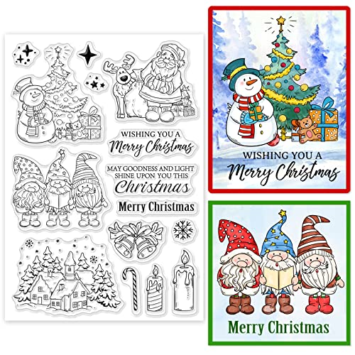 ORIGACH Weihnachten Winter Gnom Klarer Stempel für Kartenherstellung Weihnachtsmann Schneemann Frohe Weihnachten Worte Silikonstempel für DIY Scrapbooking Journaling Fotoalbum Dekorativ von ORIGACH