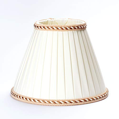 Ersatz Lampenschirm Stoffschirm creme weiß mit brauner Borte Schirm Aufnahme f. Fassung E27 beige Falten (18x14cm) von ORION LIGHTSTYLE