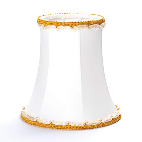 Seiden Lampenschirm Aufsteckschirm Aufsetzschirm für Kronleuchter Vintage mit Borte Seide Steckschirm Fuloon (weiß/gold) von ORION LIGHTSTYLE