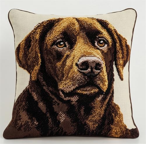 ORLUMY Canvas Latch Hooking Kits,Cushion Back Kit With Zipper Brauner Labrador 43X43Cm,17X17Zoll Latch Hooking Kits,Latch Hooking Rug Backings von ORLUMY