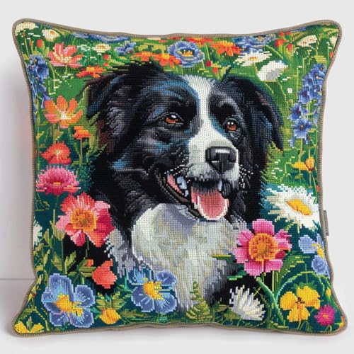 ORLUMY Diy Kissen Knüpfen Set Border Collie Tier Knüpfpackungen Hund Und Blumen Knüpfpackungen Zum Selbermachen Garnpackungen Kissen Teppich Muster Kunst Und Handwerk Häkeln Handarbeit 43x43cm ORLUMY Diy Kissen Knüpfen Set Border Collie Tier Knüpfpackungen Hund Und Blumen Knüpfpackungen Zum Selbermachen Garnpackungen Kissen Teppich Muster Kunst Und Handwerk Häkeln Handarbeit 43x43cm von ORLUMY