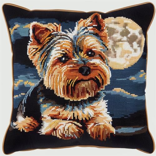ORLUMY Diy Knüpfen Set Yorkshire Terrier Tier-Knüpfhaken-Sets Hund Und Mond Knüpfhaken-Sets Diy Dekokissenbezug Bastelsets Sticksets Mit Bedruckter Leinwand 43x43cm ORLUMY Diy Knüpfen Set Yorkshire Terrier Tier-Knüpfhaken-Sets Hund Und Mond Knüpfhaken-Sets Diy Dekokissenbezug Bastelsets Sticksets Mit Bedruckter Leinwand 43x43cm von ORLUMY