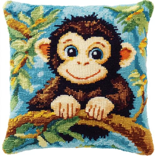ORLUMY Kissen Knüpfen Kit Affe Auf Dem Baum 43X43Cm,17X17Zoll Knüpfkissen Set Für Anfänger Erwachsene Oder Kinder Zum Selber Knüpfen,Diy Knüpfteppich Knüpfpackung von ORLUMY