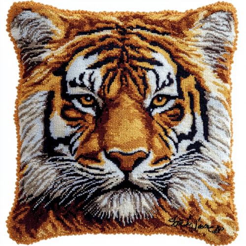 ORLUMY Kissen Knüpfen Kit Tiger 43X43Cm,17X17Zoll Knüpfkissen Set Für Anfänger Erwachsene Oder Kinder Zum Selber Knüpfen,Diy Knüpfteppich Knüpfpackung von ORLUMY