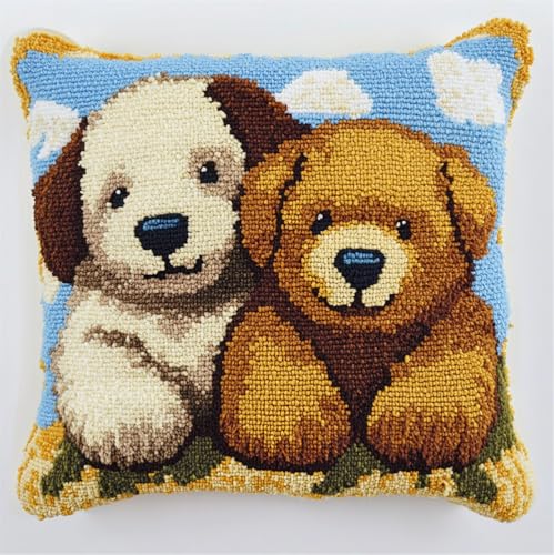 ORLUMY Kissen Knüpfen Kit Welpe Und Bär 43X43Cm,17X17Zoll Knüpfkissen Set Für Anfänger Erwachsene Oder Kinder Zum Selber Knüpfen,Diy Knüpfteppich Knüpfpackung von ORLUMY