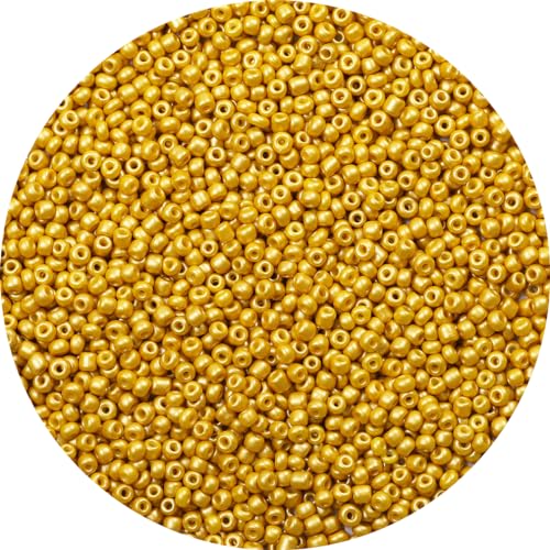 ORNSHIZI 2 mm Goldgelbe Rocailles 12/0, 50 g, ca. 5000 Stück, Rocailleperlen für die Herstellung von Taillenarmband, Ohrringen, Halsketten, Schmuck von ORNSHIZI