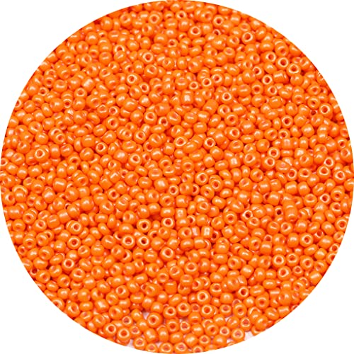 ORNSHIZI 2 mm orangefarbene Perlen 12/0, 50 g ca. 5000 Stück Rocailles für die Herstellung von Taillenarmbändern, Ohrringen, Halsketten, Schmuck von ORNSHIZI