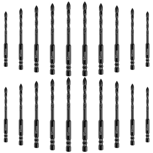 20pcs Glasbohrer Set Betonbohrer Bit Set 5mm Legierung Mauerwerk Bit Professionelles Fliesenbohrer für das Bohren von Fliesen, Glas, Keramik, Porzellan, Holz von OROMYO