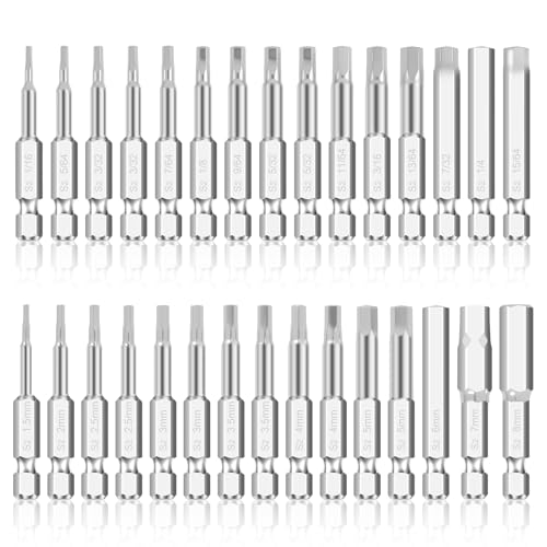 30 Stcs Sechskant Bit Set Hex Head Allen Wrench Bohrbohrer Bit Set Metric und SAE S2 Leichtmetallstahl Sechskantbit für elektrische Schraubendreher von OROMYO