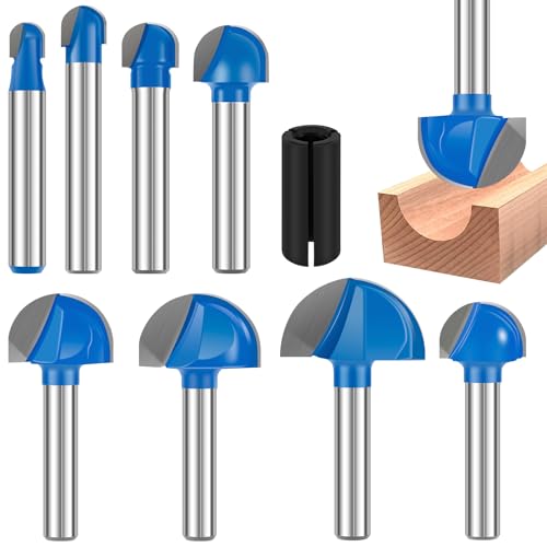 8 Stück 6mm Schaft Hohlkehlfräser Hartmetall Blau Oberfräse Hohlkehlfräser mit Konvertierungskopf Schnittdurchmesser 1/4" 5/16" 3/8" 1/2" 5/8" 3/4" 7/8" 1" Fräser Rundkopf für Sperrholz Hartholz (C) von OROMYO