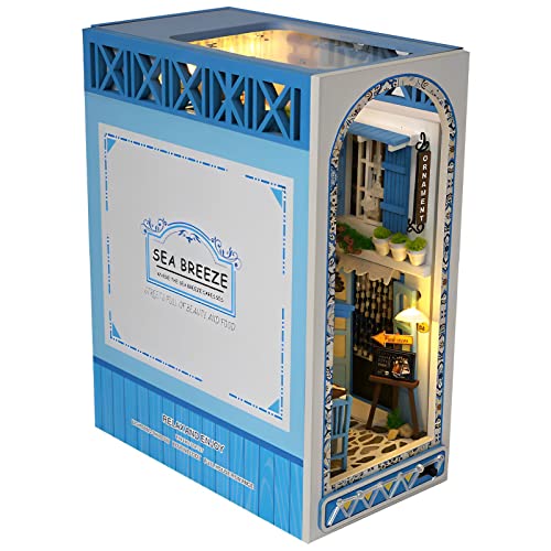 OROMYO DIY Book Nook Set Puzzle 3D Holz Gewächshaus Bücher aus Holz mit Beschreibung Buchecke aus Holz Miniatur Puzzle 3D Book Nook geeignet für Personen ab 14 Jahren (blau) von OROMYO