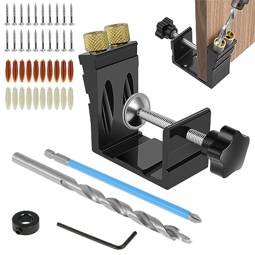 Pocket Hole Jig Set 15-Grad Schrägloch Bohrschablone Schrägloch Positionierer Taschenloch Bohrschablone Set mit 20 Schrauben 2 Bohrer 1 Inbusschlüssel Loch Jig Kit für Heimwerkerprojekte von OROMYO