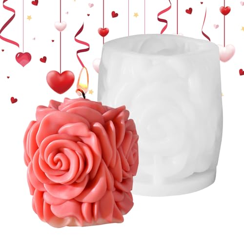 Rosen-Kerzenformen, 3D-Rosenblumen-Seifenformen-Set, kreative 3D-Rosenkerzen-Hängeform für die Herstellung von selbstgemachter Seife, Kerze, Schokolade von ORTUH