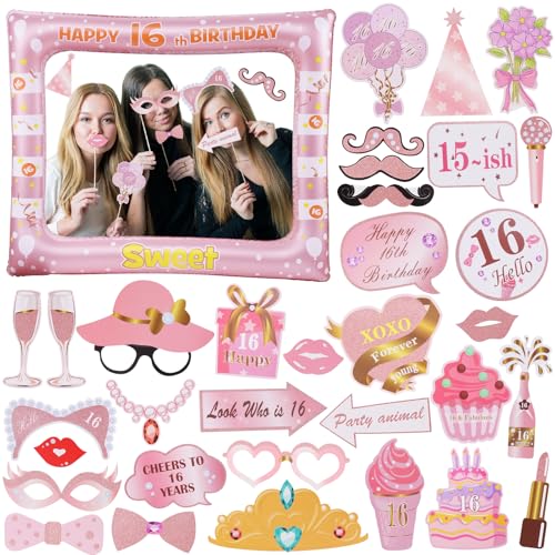 ORUZA 16. Geburtstag Foto Requisiten, 33 Stück Rosa Photo Booth Props Dekoration Accessoires, Geburtstag Accessoires für Geburtstagsfeier Lustige Party Requisiten Selfie Requisiten Geburtstag Deko ORUZA 16. Geburtstag Foto Requisiten, 33 Stück Rosa Photo Booth Props Dekoration Accessoires, Geburtstag Accessoires für Geburtstagsfeier Lustige Party Requisiten Selfie Requisiten Geburtstag Deko von ORUZA