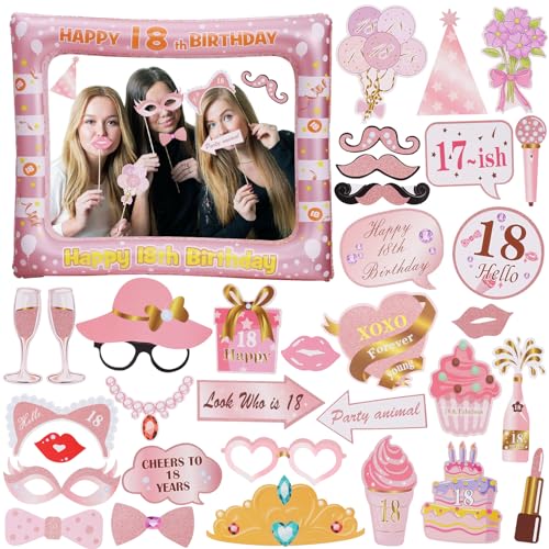 ORUZA 18. Geburtstag Foto Requisiten, 33 Stück Rosa Photo Booth Props Dekoration Accessoires, Geburtstag Accessoires für Geburtstagsfeier Lustige Party Requisiten Selfie Requisiten Geburtstag Deko ORUZA 18. Geburtstag Foto Requisiten, 33 Stück Rosa Photo Booth Props Dekoration Accessoires, Geburtstag Accessoires für Geburtstagsfeier Lustige Party Requisiten Selfie Requisiten Geburtstag Deko von ORUZA