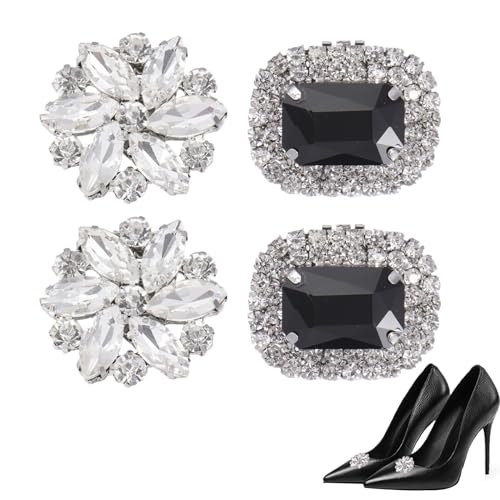 ORUZA 4 Stück Kristall Schuhclips, Silbrig Strass Schuh Clips, 2 Stile Metall Schuhclips, Kann Zerlegen Schuh Dekorative Accessoires für Hochzeit Braut Party Schuhdekoration Damen Heels von ORUZA