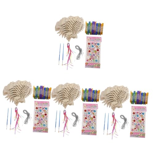 4 Sätze Holz Windspiel zum Selbstgestalten Blanke Designs Klangröhren Pinsel und Sticker für Diy Projekte im Garten oder Zuhause für Altersgruppen von OSALADI