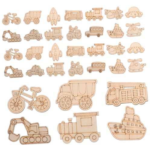50 Stück Unfertige Holzfahrzeugformen Diy Holzscheiben für Kreative Bastelprojekte Unbemalte Holzfiguren für Malerei und Dekoration Gemischte von OSALADI