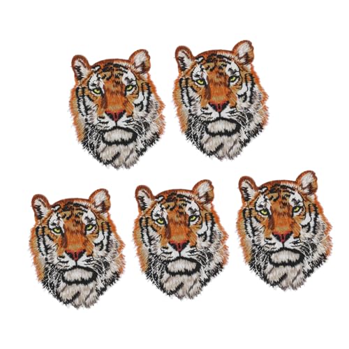 5Stücke Tigerkopf Patches Dekorative Bügelapplikationen für Kleidung Taschen und Handwerksprojekte Polyester zum Reparieren und Verzieren von Jeans von OSALADI
