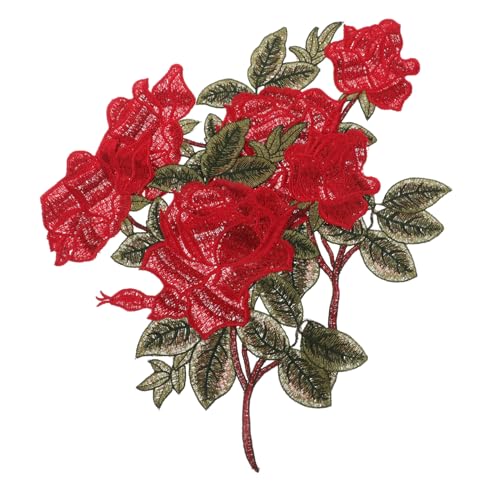 OSALADI 1 Paar Gestickte Rosentuchaufkleber Stich Blumen gestickte Applikation Applikationen Kleidungsflicken Mode Flicken aufnähen Aufnäher Flecken Polyester rot von OSALADI