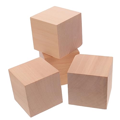 OSALADI 1 Satz Blöcke Holzdekoration Holzhandwerk Konstruktionsspielzeug Gebäude Malerei Rohlinge Für Projekte Planke Unfertige Holzwürfel Holzblock Quadratische Holzwürfel 4 Stück von OSALADI