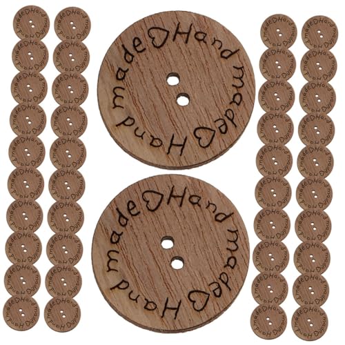 OSALADI 1 Satz Holzknopfschild Handgefertigtes Holzhandwerk Annähen Von Etikettenknöpfen Runde Holzknöpfe Handgemachte Etiketten Zum Häkeln Paulownia Coffee 100 Stück von OSALADI