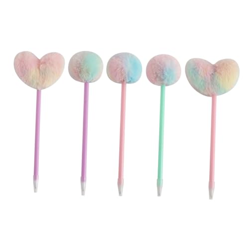 OSALADI 1 Satz Pom Pom Kugelschreiber Herzform Kreative Dekorative Fuzzy Ball Stifte Für Schule Und Büro Süße Geschenkidee Und Grün 5 Stück von OSALADI