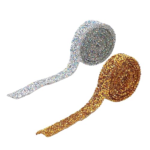 OSALADI 1 Satz Strassband Für Diy Dekoration Glitzerndes Rhinestone Band Mit Hot Melt Kleber Geeignet Für Kostüme Handyhüllen Und Gürtel Gold Ab Farbe 2er-pack von OSALADI