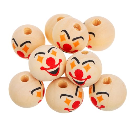OSALADI 10 Stück Clown Holzperlen für DIY Schmuck Basteln Sichere Naturmaterialien Bedruckte Holzkugeln für Armbänder Halsketten Geburtstagsfeiern Kreativ und Kinderfreundlich von OSALADI