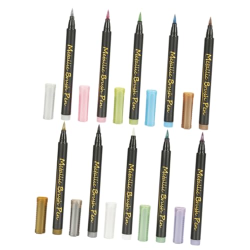 OSALADI 10 Stück Teiliges Farbiger Metallic Marker mit Flexibler Pinselspitze für Malen und Zeichnen Wasserfest für Journaling Planer und Kunstprojekte OSALADI 10 Stück Teiliges Farbiger Metallic Marker mit Flexibler Pinselspitze für Malen und Zeichnen Wasserfest für Journaling Planer und Kunstprojekte von OSALADI
