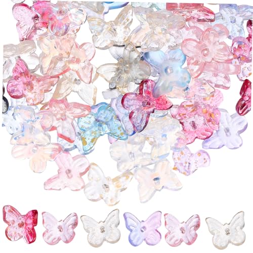 OSALADI 100 Stück Bunte Glasperlen Schmetterling Charms DIY Schmuckzubehör für Armbänder Halsketten Bastelperlen Künstlerisches Basteln für Damen Mädchen von OSALADI