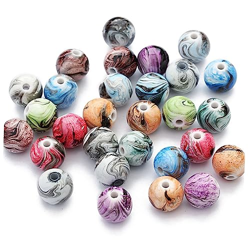 OSALADI 100 Stück DIY Runde Lose Resin Perlen Mischfarbe Vintage Tuschemalerei Schmuckperlen Abstandshalter für Halsketten Armbänder Basteln Zubehör Erwachsene von OSALADI