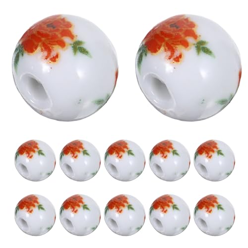 OSALADI 100 Stück Keramikperlen: 12 mm Porzellanperlen mit Blumenmuster zur Schmuckherstellung, Armbändern und Halsketten – Bastelbedarf von OSALADI